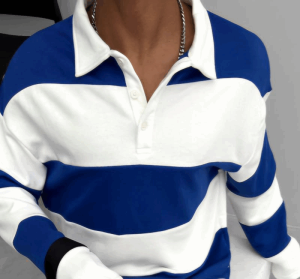 Unisex Üç İplik Parçalı Yakalı SweatShirt - Mavi