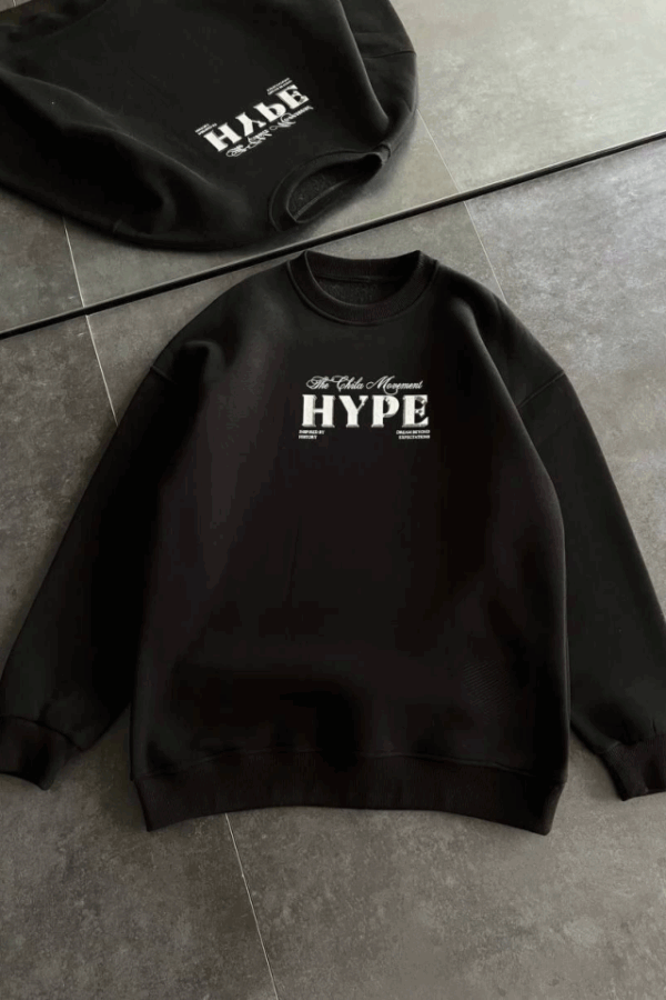 Üç İplik Bisiklet Yaka Baskılı SweatShirt - Siyah