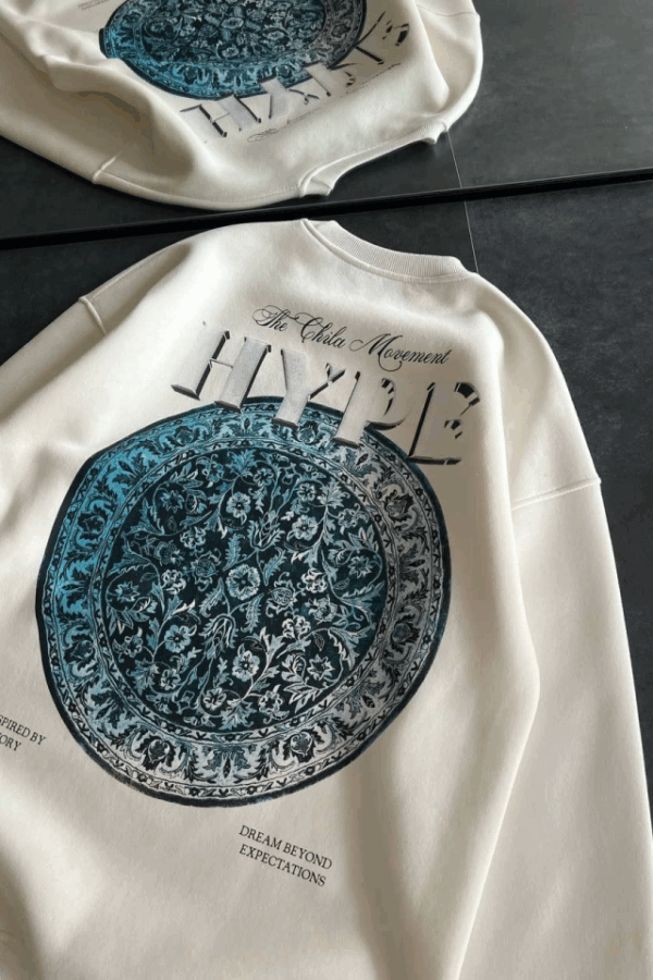 Üç İplik Bisiklet Yaka Baskılı SweatShirt - Beyaz