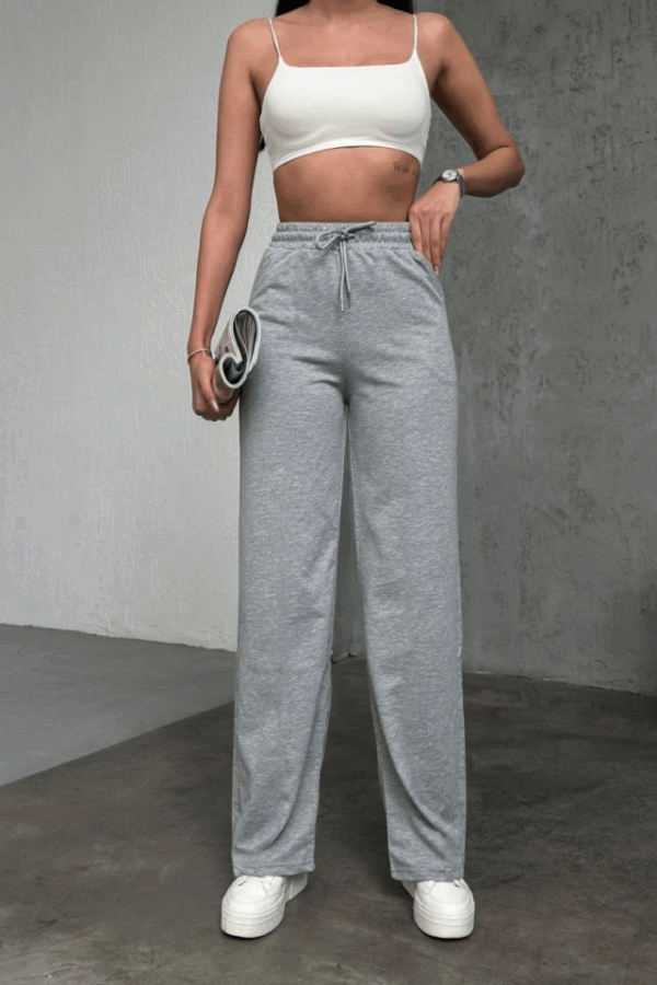 Basic Üç İplik Eşofman Pantolon - Gri