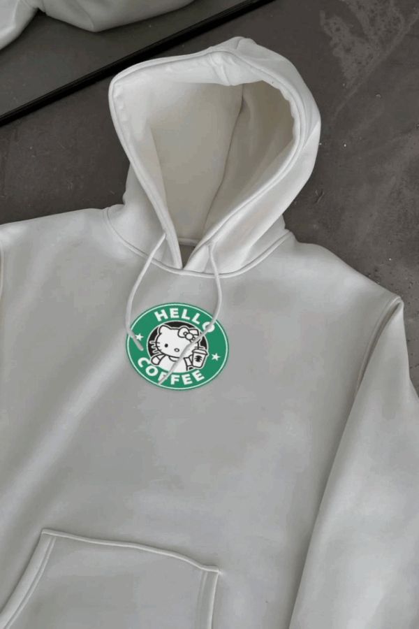 Üç İplik Penye Uzun Kol Kapşonlu SweatShirt - Beyaz