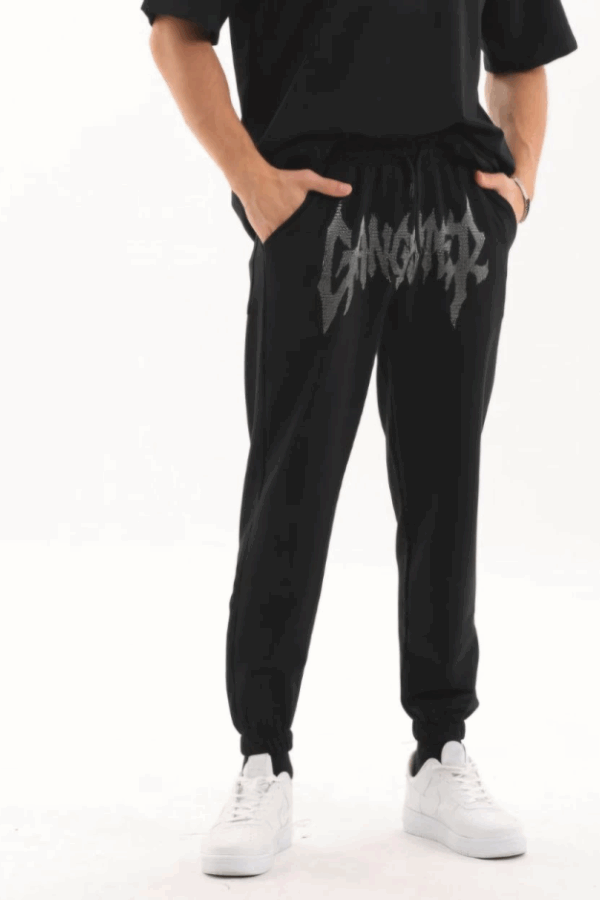 Unisex Taş Detaylı Eşofman Altı - Siyah