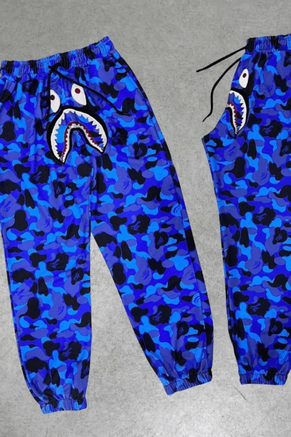 İki İplik Mevsimlik Bape Nakişli Eşofman Pantolon - Mavi