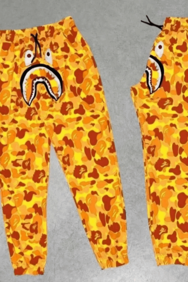 İki İplik Mevsimlik Bape Nakişli Eşofman Pantolon - Sarı