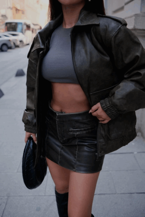 Suni Deri Pilot Ceket