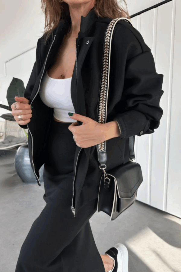 RYSE Mevsim Kaşe Fermuarlı Ceket Etek Takım Kaşmir Ceket Etekli  İkili Takım Kaşe Bomber Ceket-Etek Takım