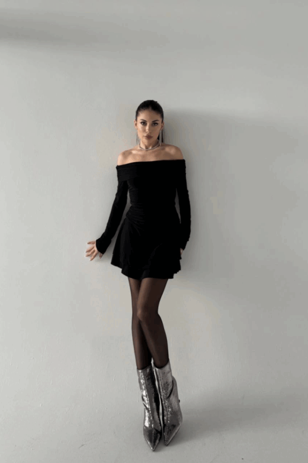 Mını Fırfırlı Elbise - Siyah