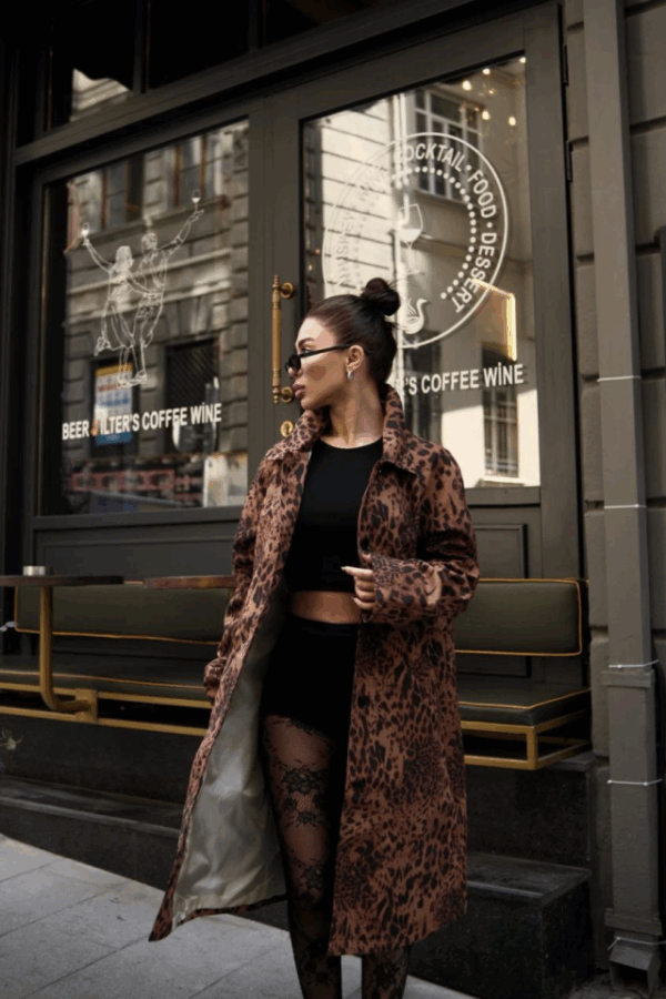 Leopar Desenli Trençkot Ceket Mont - Leopar