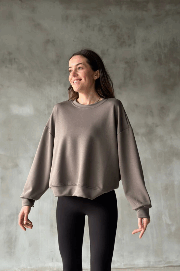 Osy Modal Yumuşak Dokulu Kumaş Bisiklet Yaka Oversize Sweatshirt - Gri