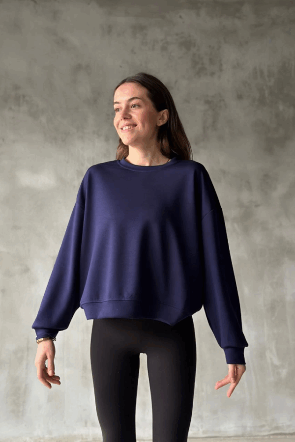Osy Modal Yumuşak Dokulu Kumaş Bisiklet Yaka Oversize Sweatshirt - Lacivert