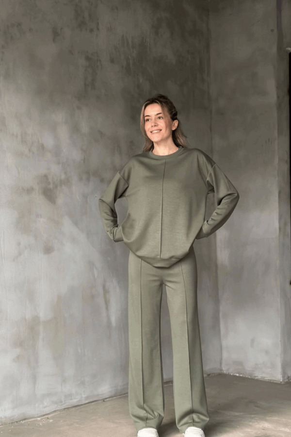 Osy Modal Yumuşak Dokulu Kumaş Bisiklet Yaka Takım- Haki