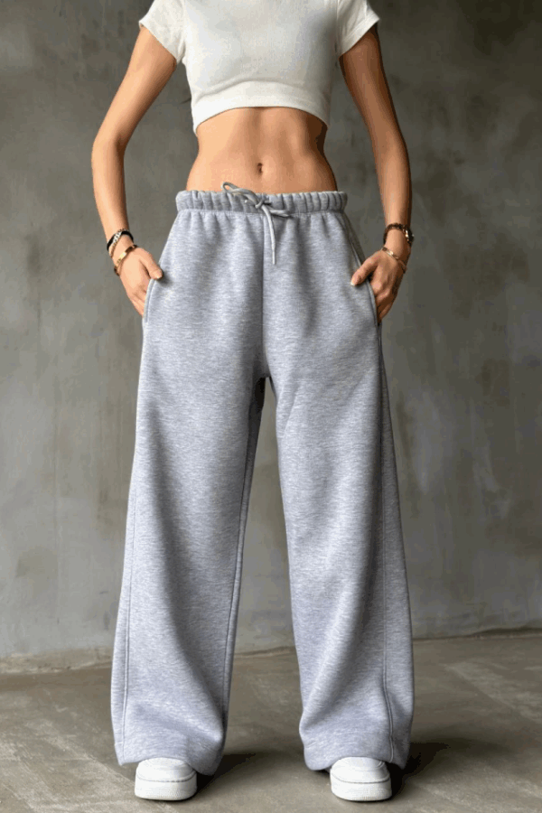 Palazzo Bol Paça Eşofman Pantolon - Gri