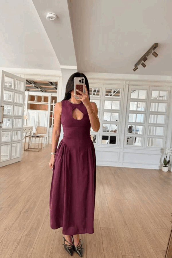 Kolsuz Uzun Kabardin Elbise - Bordo