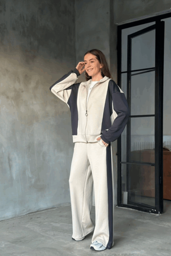 Osy Modal Yumuşak Dokulu Kumaş Kapüşonlu Fermuarlı Takım - Bej