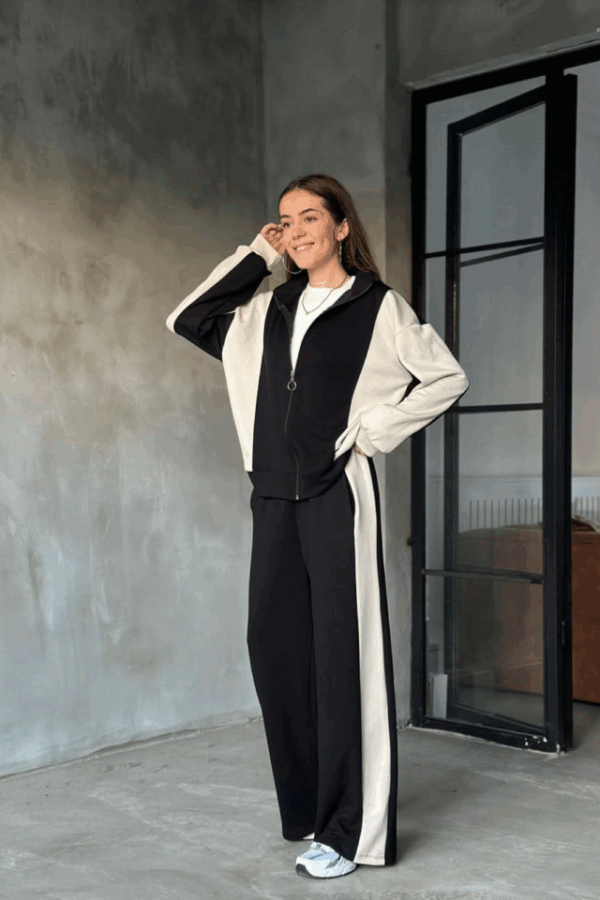 Osy Modal Yumuşak Dokulu Kumaş Kapüşonlu Fermuarlı Takım - Siyah