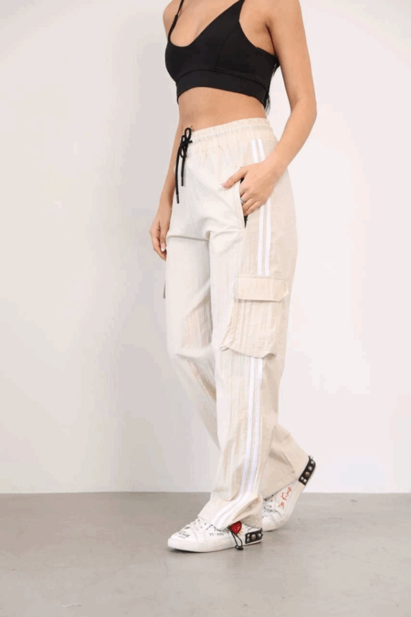 Praşut Kumaş Kargo Çeplı Baggy Esofman - Bej