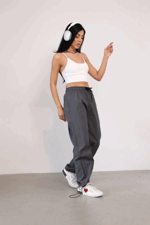 Praşut Kumaş Paça Cepli Baggy Eşofman - Antrasit