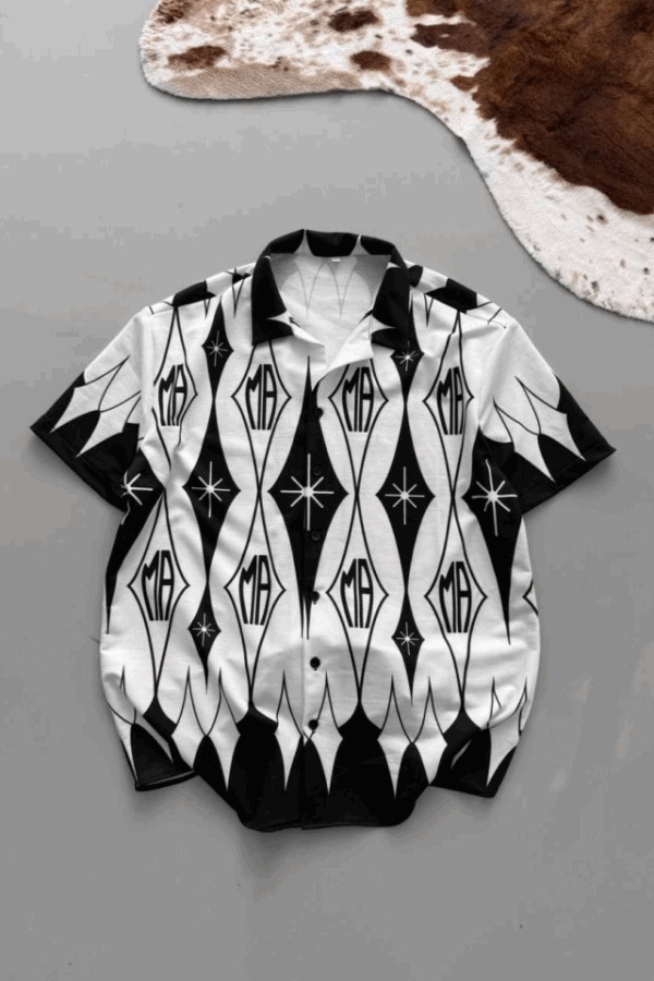 İki İplik Kumaş Baskılı Gömlek - Beyaz