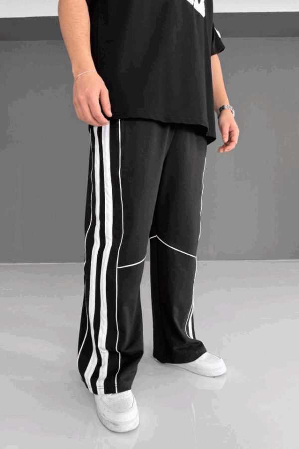 İki İplik Kumaş Şeritli Alt Esofman - Siyah