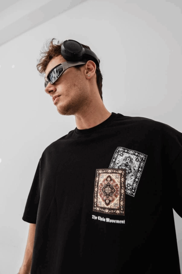 Erkek Baskılı Oversize T-shirt - Siyah