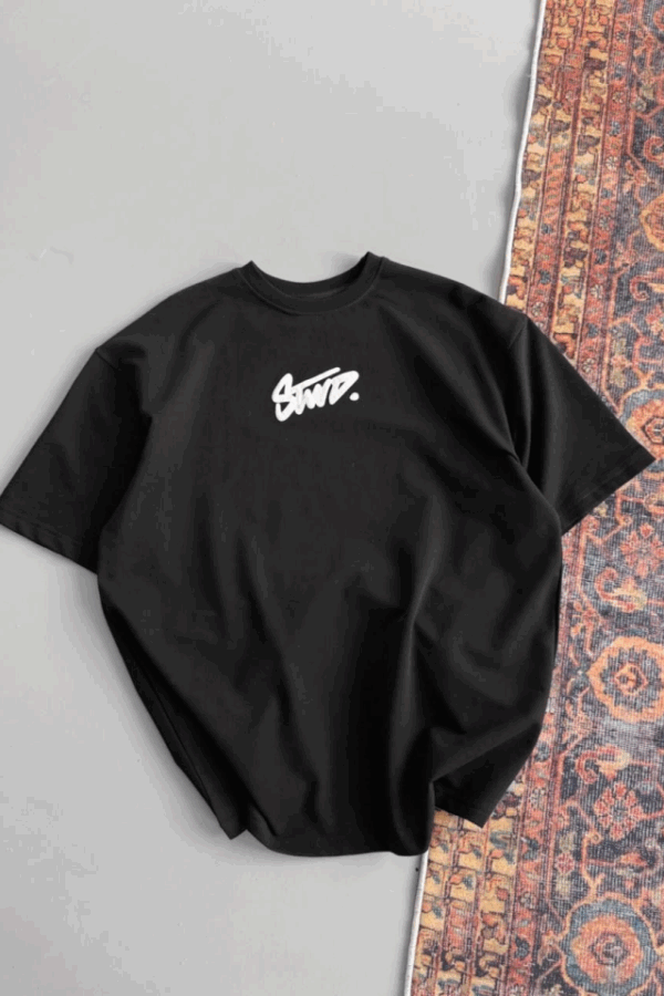Baskılı Oversize T-shirt - Siyah