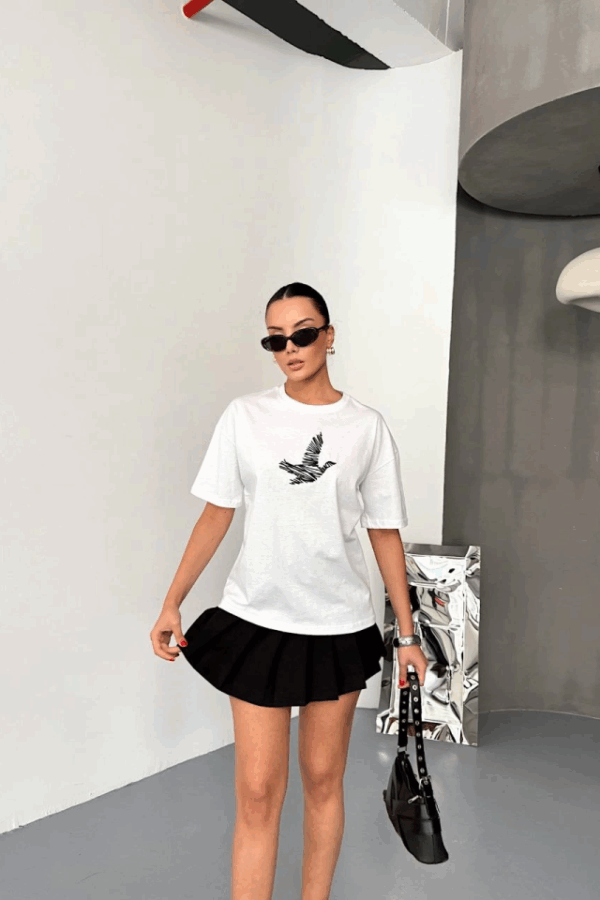 Kısa Kol Baskılı T-shirt - Beyaz