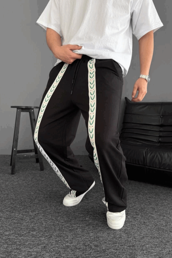 İki İplik Kumaş Şeritli Alt Esofman - Siyah