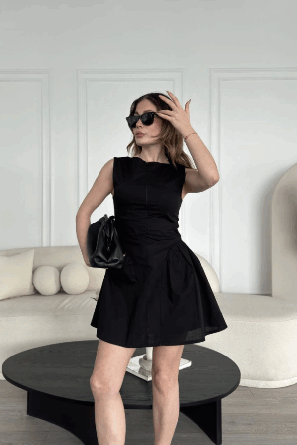 Fermuar Detaylı Mini Elbise - Siyah