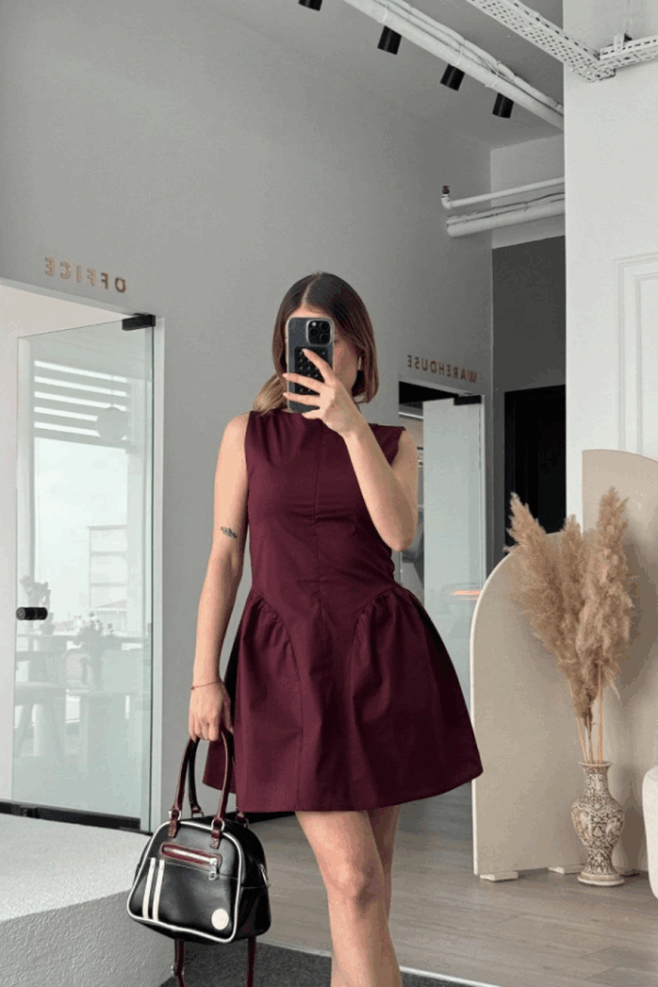 Fermuar Detaylı Mini Elbise - Kahve