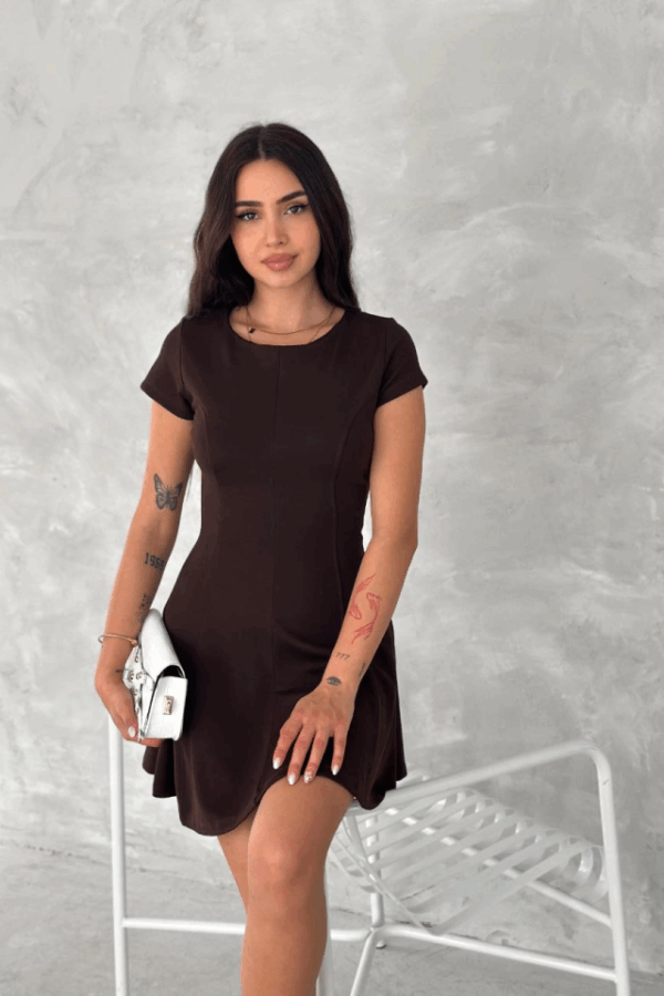 Kısa Kollu Mini Elbise - Füme