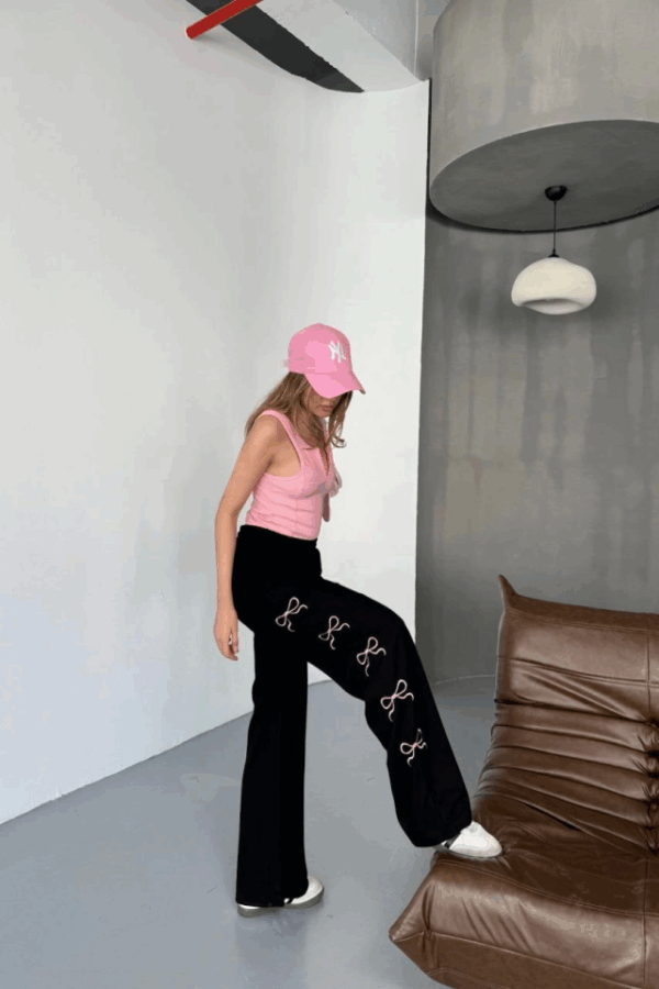 Osy Modal Yumuşak Dokulu Kumaş Nakış Işlemeli Rahat Bol Paça Eşofman Pantalon - Siyah