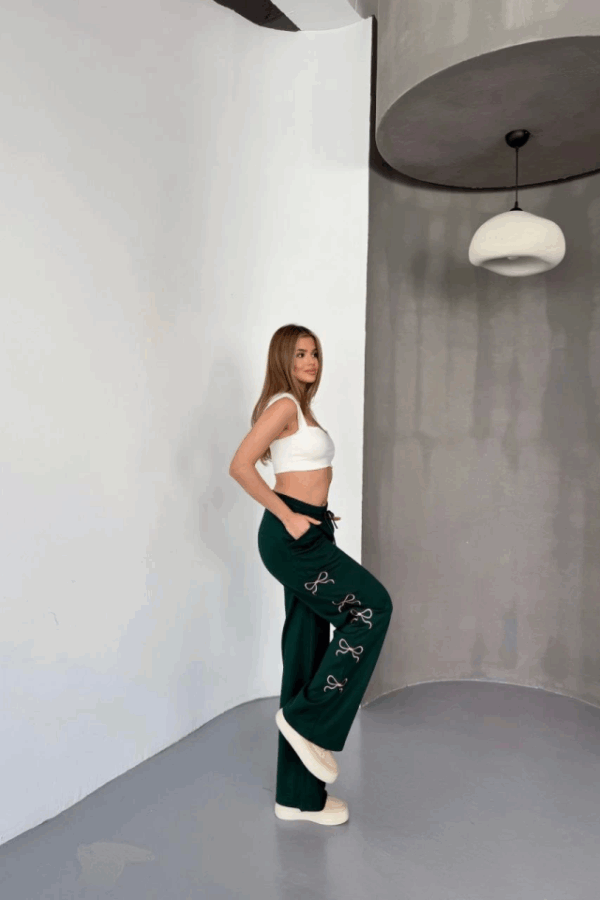 Osy Modal Yumuşak Dokulu Kumaş Nakış Işlemeli Rahat Bol Paça Eşofman Pantalon - Haki