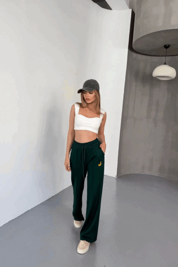 Osy Modal Yumuşak Dokulu Kumaş Nakış Işlemeli Rahat Bol Paça Eşofman Pantalon - Siyah