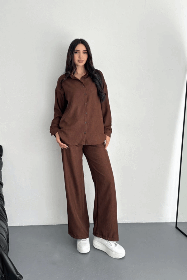 Gömlek Pantolon Ikili Takım - Kahverengi