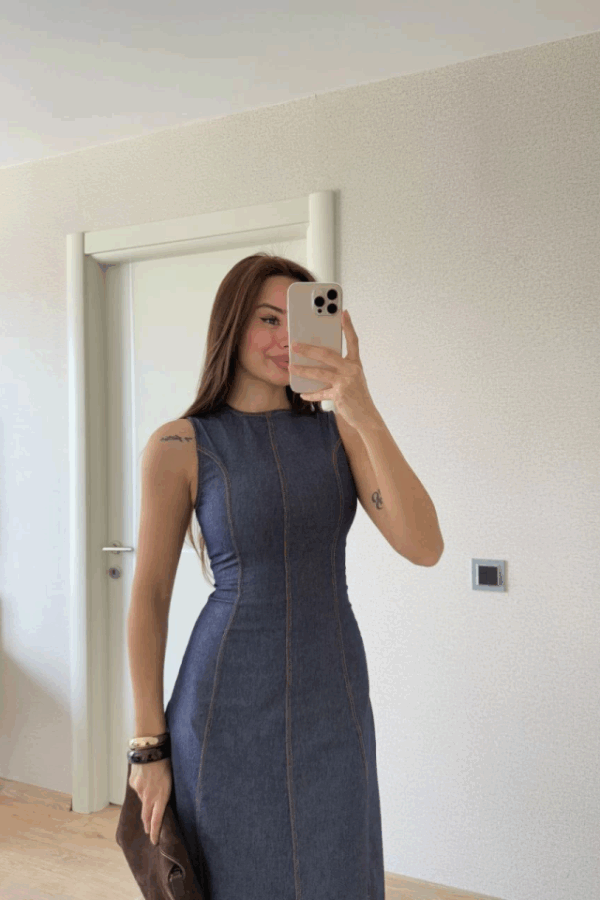 Jeans Kot Uzun Elbise - Lacivert