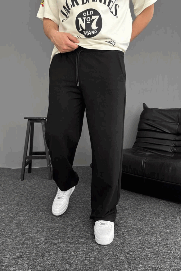 İki İplik Kumaş Baggy Alt Esofman - Siyah