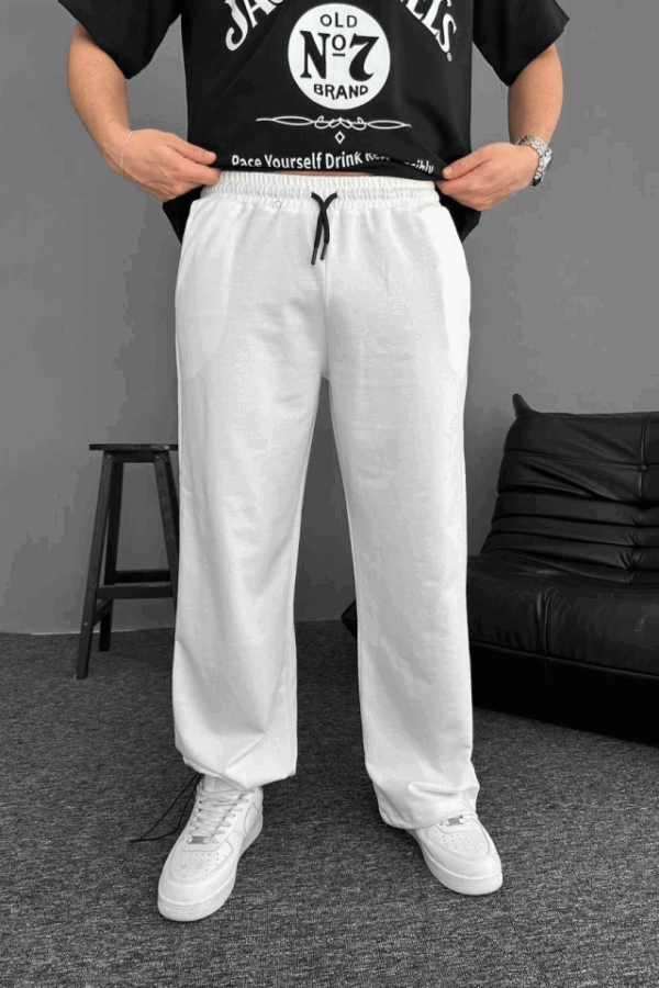 İki İplik Kumaş Baggy Alt Esofman - Beyaz