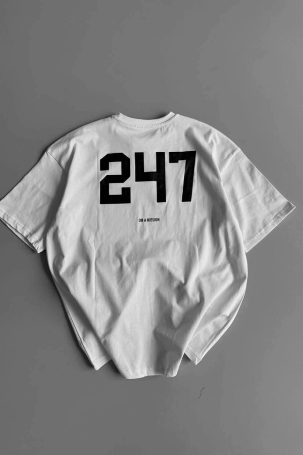 Baskılı Oversize Bisiklet Yaka T-shirt - Beyaz