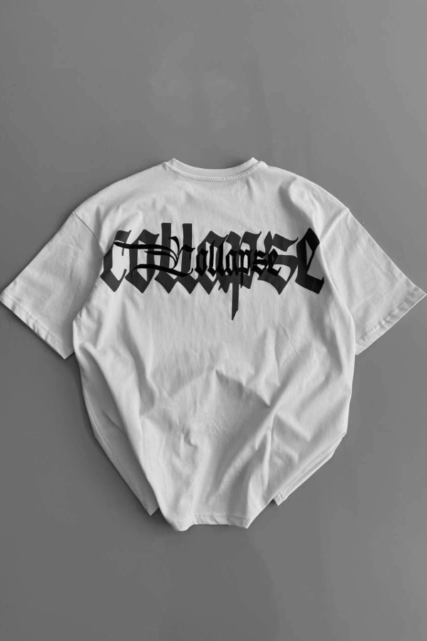Baskılı Oversize Bisiklet Yaka T-shirt - Beyaz