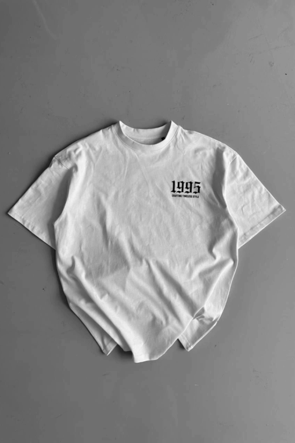 Baskılı Oversize Bisiklet Yaka T-shirt - Beyaz