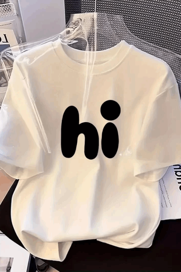 Baskılı Oversize Bisiklet Yaka T-shirt - Beyaz