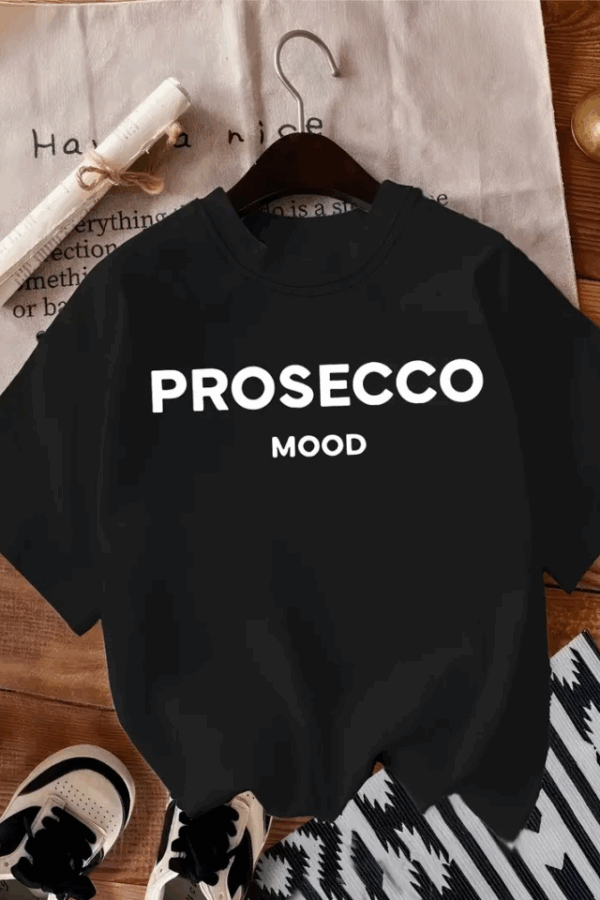 Baskılı Oversize Bisiklet Yaka T-shirt - Siyah