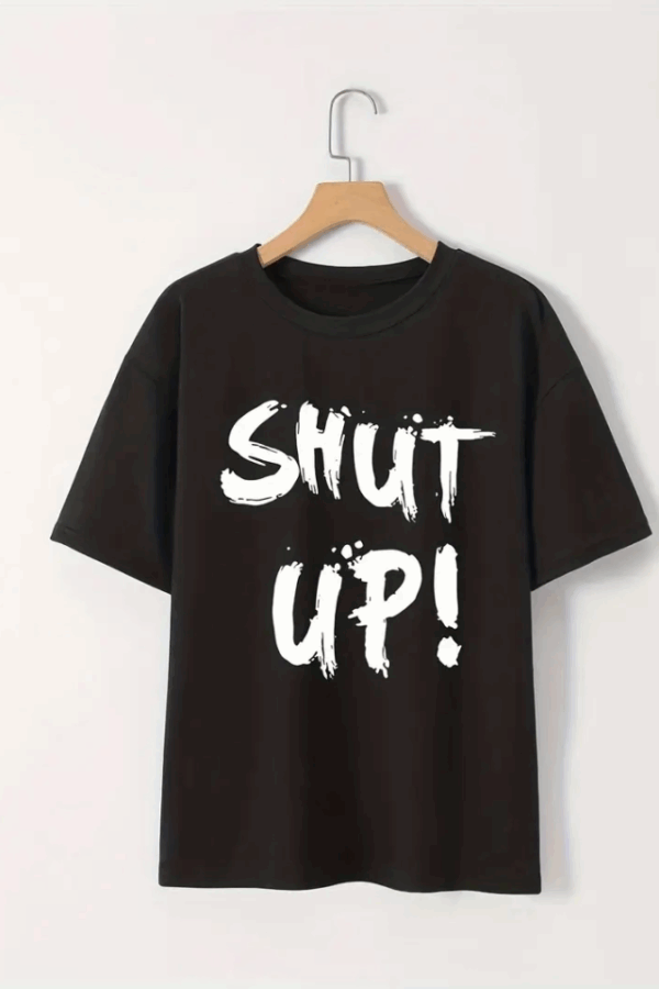 Baskılı Oversize Bisiklet Yaka T-shirt - Siyah