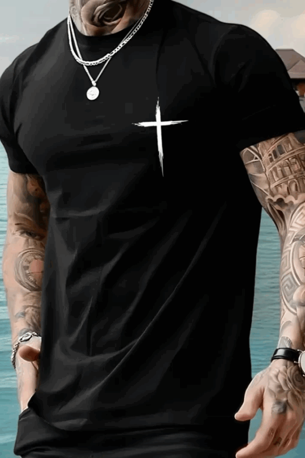 Baskılı Oversize Bisiklet Yaka T-shirt - Siyah