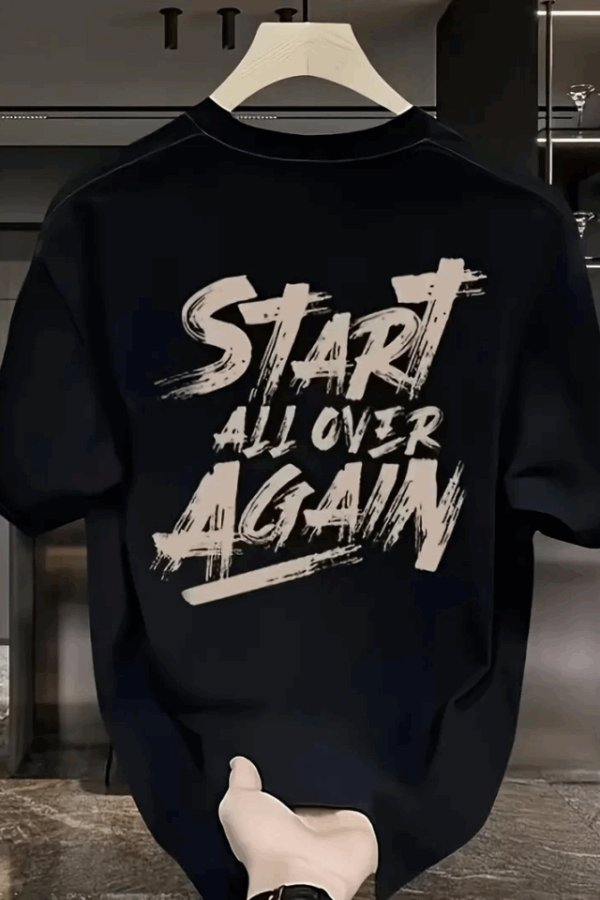 Baskılı Oversize Bisiklet Yaka T-shirt - Siyah