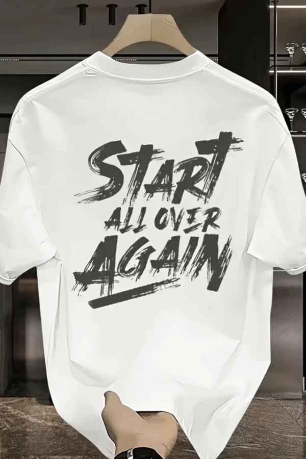 Baskılı Oversize Bisiklet Yaka T-shirt - Beyaz