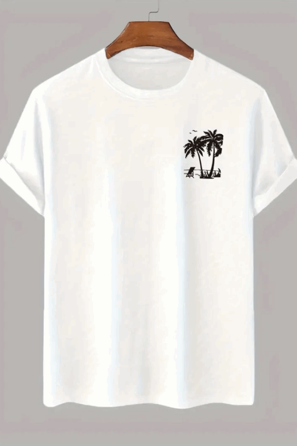 Baskılı Oversize Bisiklet Yaka T-shirt - Beyaz