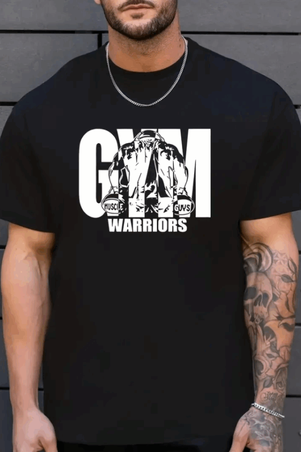 Sporda Günlük Hayata Giyilebilir GYM Baskılı Oversize Bisiklet Yaka Erkek T-shirt - Siyah