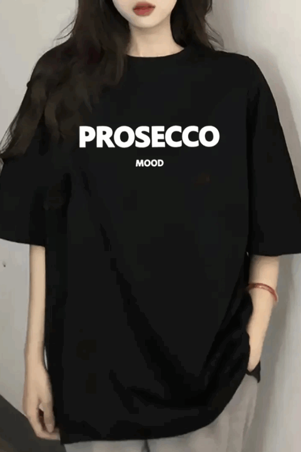 Baskılı Oversize Bisiklet Yaka T-shirt - Siyah