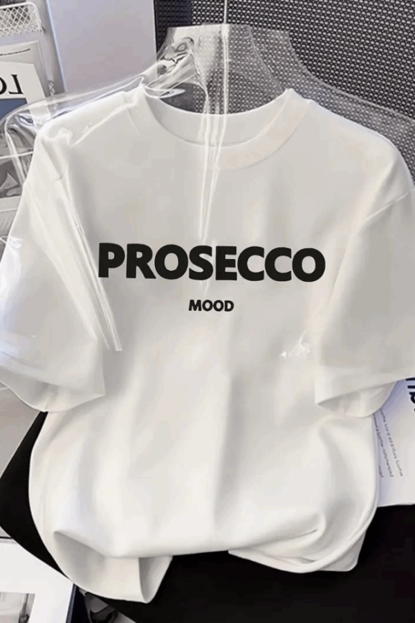 Baskılı Oversize Bisiklet Yaka T-shirt - Beyaz